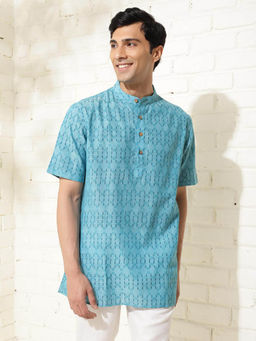 Fabindia - Blue Cotton Hand Block Printed Short Kurta