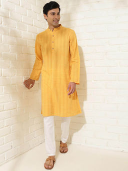 Fabindia - Yellow Cotton Striped Kurta
