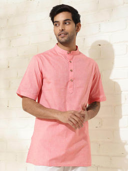 Fabindia - Pink Cotton Thigh Length Short Kurta