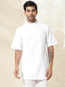 Fabindia - White Cotton Striped Short Kurta