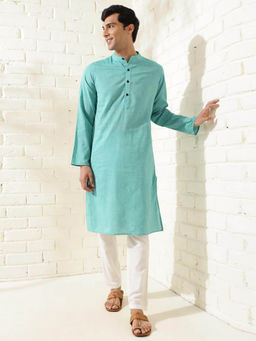 Fabindia - Blue Cotton Slim Fit Kurta