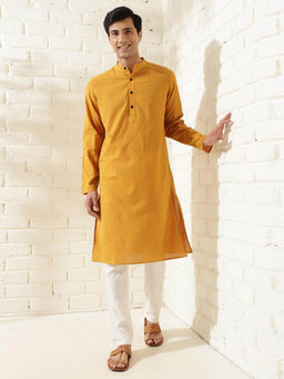 Fabindia - Yellow Cotton Slim Fit Kurta
