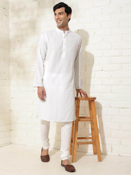 Fabindia - White Cotton Checks Slim Fit Kurta