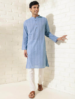 Fabindia - Blue Cotton Hand Block Printed Kurta