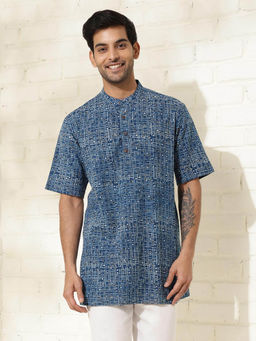 Fabindia - Blue Cotton Ajrakh Printed Short Kurta