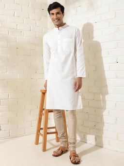 Fabindia - White Cotton Woven Slim Fit Kurta