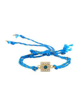 Estele - Gold Plated Square Designer Rakhi with Austrian Crystals & Fancy Silk Thread
