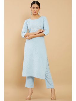 Soch - Women Blue Crepe Embroidered Kurta (Set of 2)