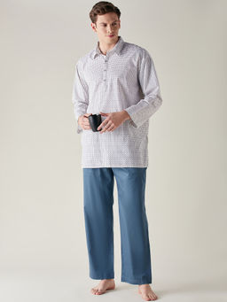 The Kaftan Company - White & Blue Cotton Supersoft Luxury Lounge White (Set of 2)