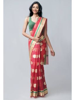 Unnati Silks - Red Fancy Banarasi Kota Saree with Unstitched Blouse
