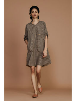 Mati - Brown with Charcoal Striped Hooded Dress