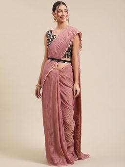 Sareemall - Women Polycotton Purple Solid Belted Sarees with Unstitched Blouse Piece