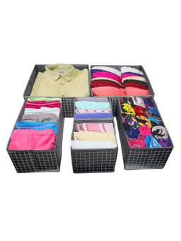 House of Quirk - Black Grid Foldable Closet Drawer Organizers (Set Of 6)