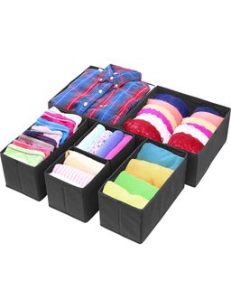 House of Quirk - Black Foldable Closet Drawer Organizers (Set Of 6)