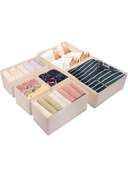 House of Quirk - Beige Foldable Closet Dresser Drawer Organizers (Set Of 6)