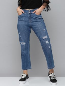 SHOWOFFFF - Womens High-rise Blue Highly Distressed Jeans