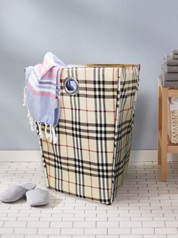 BIANCA - Waterproof Folding Laundry Basket 1pc Checks Beige