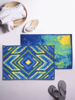 BIANCA - Digital Print Anti Slip Bath Mat 2pc Set Abstract Blue Green1 (M)