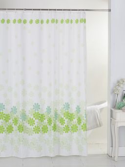 BIANCA - Waterproof Shower Curtain with Hooks 1pc Floral White Green