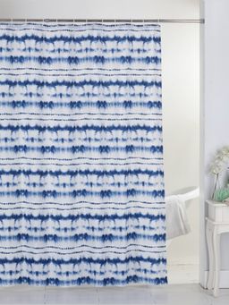 BIANCA - Waterproof Shower Curtain with Hooks 1pc Stripes Blue White