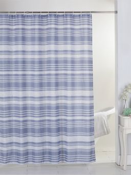 BIANCA - Waterproof Shower Curtain with Hooks 1pc Stripes Periwinkle Blue White