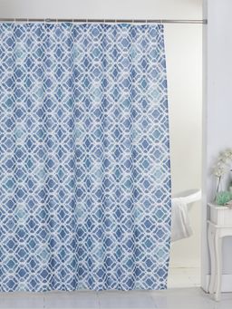 BIANCA - Waterproof Shower Curtain with Hooks 1pc Printed Sky Blue White
