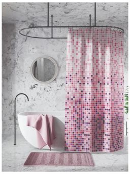 BIANCA - Waterproof Shower Curtain with Hooks 1pc Geometrical Pink Multi