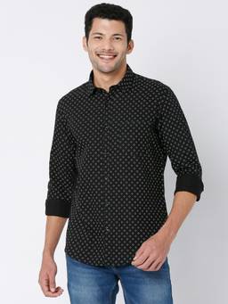 Spykar - Black Cotton Full Sleeve Printed Shirt for Men