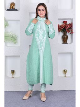 CHARMGAL - Green Cotton High Neck Winter Sweater