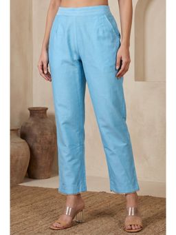W - Blue Straight Fit Ankle Length Mid Rise Pant