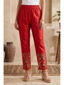 W - Red Thread Embroidered Straight Fit Ankle Length Mid Rise Pant