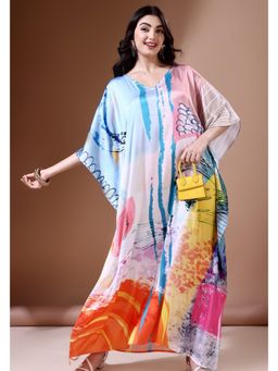 LABEL AARNA - Sea Breeze Soft Satin Kaftan Dress With Digital Print