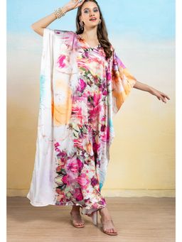 LABEL AARNA - Women Rosette Bloom Soft Satin Kaftan Dress