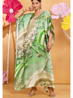 LABEL AARNA - Green Women Mist Soft Satin Kaftan Dress
