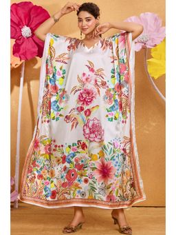 LABEL AARNA - Women Tropical Aura Soft Satin Kaftan Dress With Digital Print