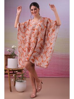 LABEL AARNA - Amber Orange Dusk Muslin Cotton Short Kaftan Dress