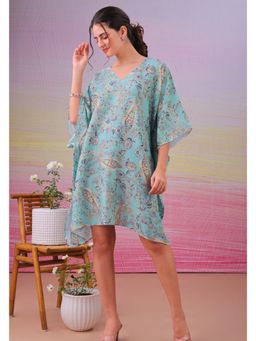 LABEL AARNA - Indigo Flair Muslin Cotton Short Kaftan Dress