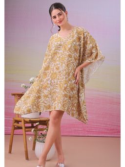LABEL AARNA - Gilded Yellow Luxe Muslin Cotton Short Kaftan Dress