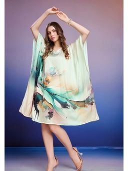 LABEL AARNA - Green Celestial Cloud Soft Satin Short Kaftan Dress