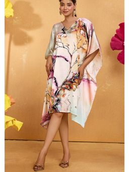 LABEL AARNA - Golden Ivory Women Veil Soft Satin Short Kaftan Dress