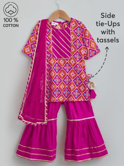 Hopscotch - Ornate Geometric Cotton Kurti and Sharara with Dupatta