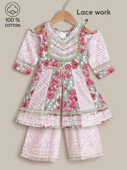 Hopscotch - Floral Laced Ethnic Kurti and Palazzo