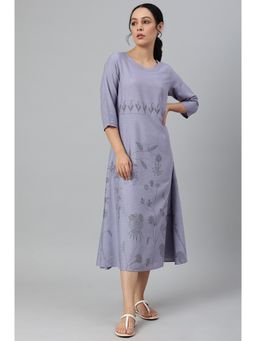 W - Blue Floral Dress With Kantha Details