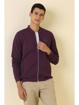 Allen Solly - Men Purple Stylized Neck Full Sleeves Casual Sweatshirt