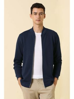 Allen Solly - Men Navy Blue Stylized Neck Full Sleeves Casual Sweatshirt