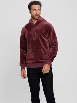 Guess - Men Burgundy Embroidered Full Sleeves Hoodie