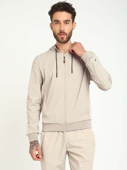 Guess - Mens Beige Polyamide Solid Regular Fit Hoodie