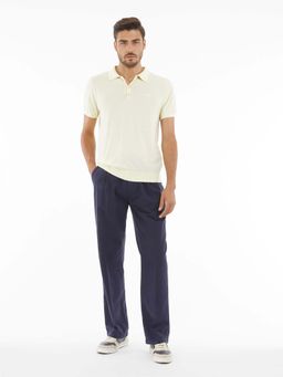 Guess - Mens Cream Cotton Blend Solid Regular Fit Spread Collar Short Sleeve Polo T-Shirt