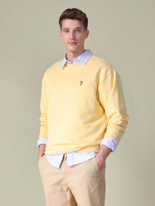 U.S. Polo Assn. Denim Co. Mens Solid Relaxed Fit Yellow Sweatshirt