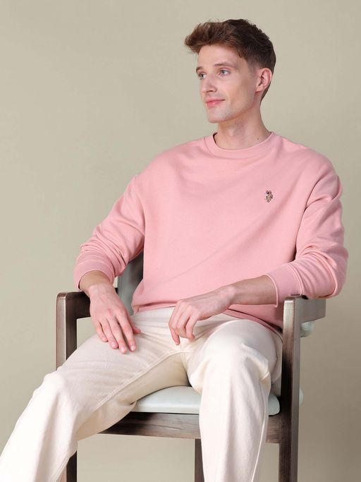 U.S. Polo Assn. Denim Co. Mens Solid Relaxed Fit Pink Sweatshirt